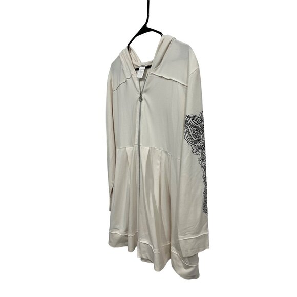 Monroe & Main Hoodie Jacket Beige Long Sleeve Zip Up Mandala Arm Design Sz 1X - Picture 3 of 10